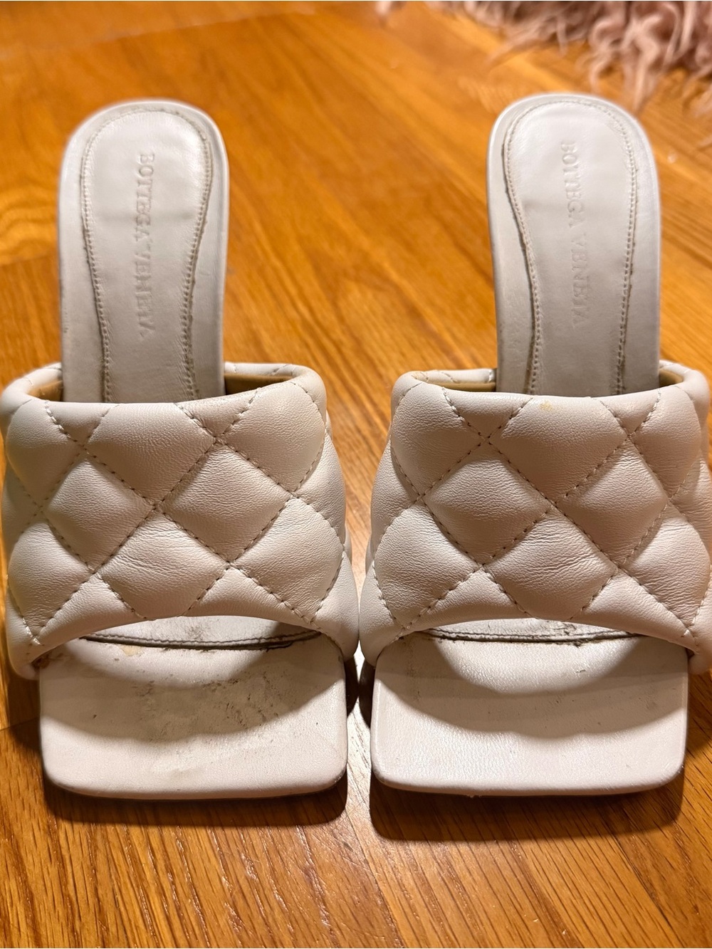 Bottega Veneta Cream Quilted Leather Slide Mules